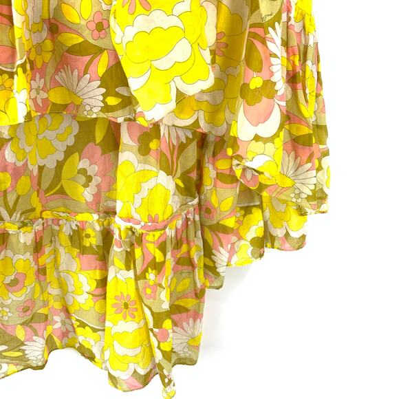 Milly Cabana Cotton Summer Dress Sz S Asymmetrical Ruffled Hem Floral Semi Sheer - Picture 4 of 6